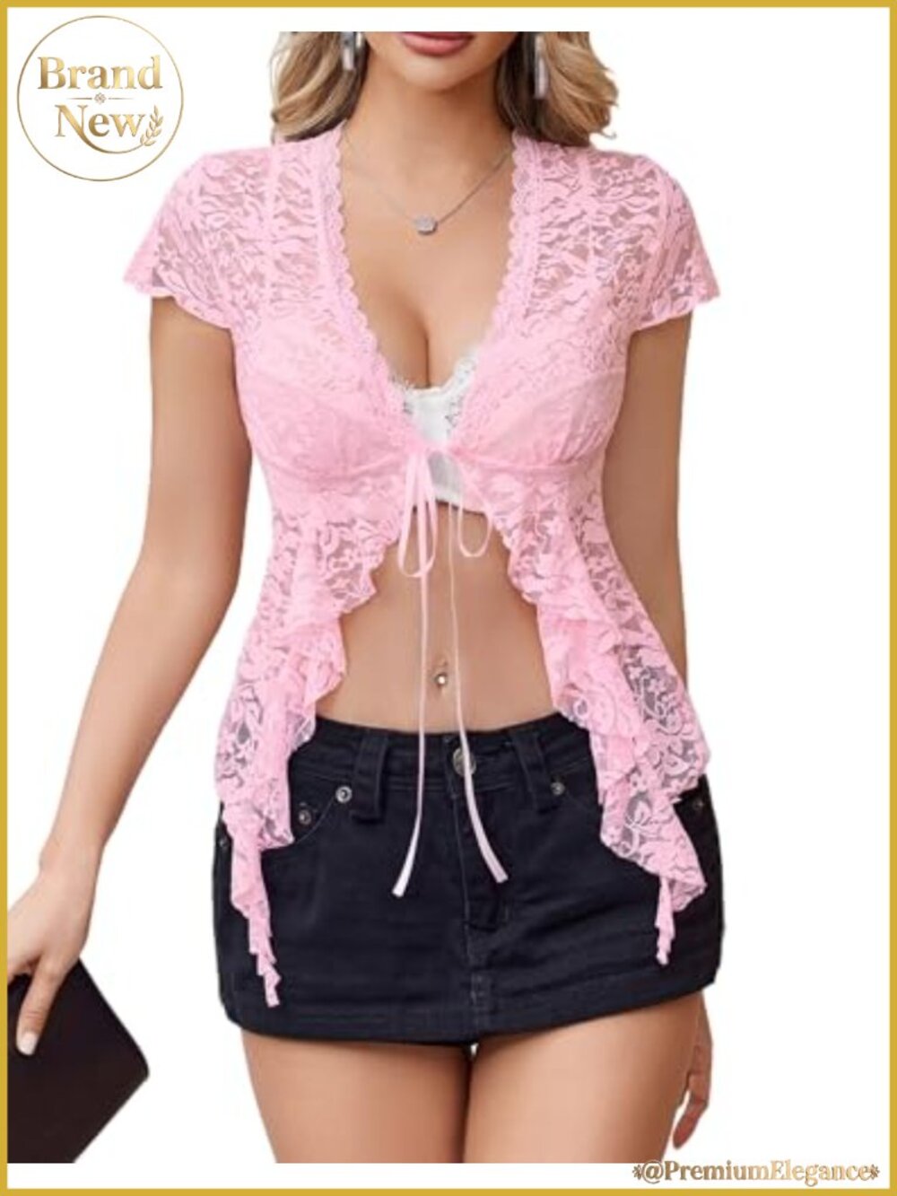Sheer Lace Shrug Tie Front Crop Bolero Going Out Layer Top